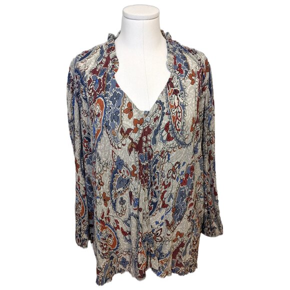 Reitmans Womens Boho Textured Paisley Blouse Western Long Sleeve Office XXL - Picture 1 of 9
